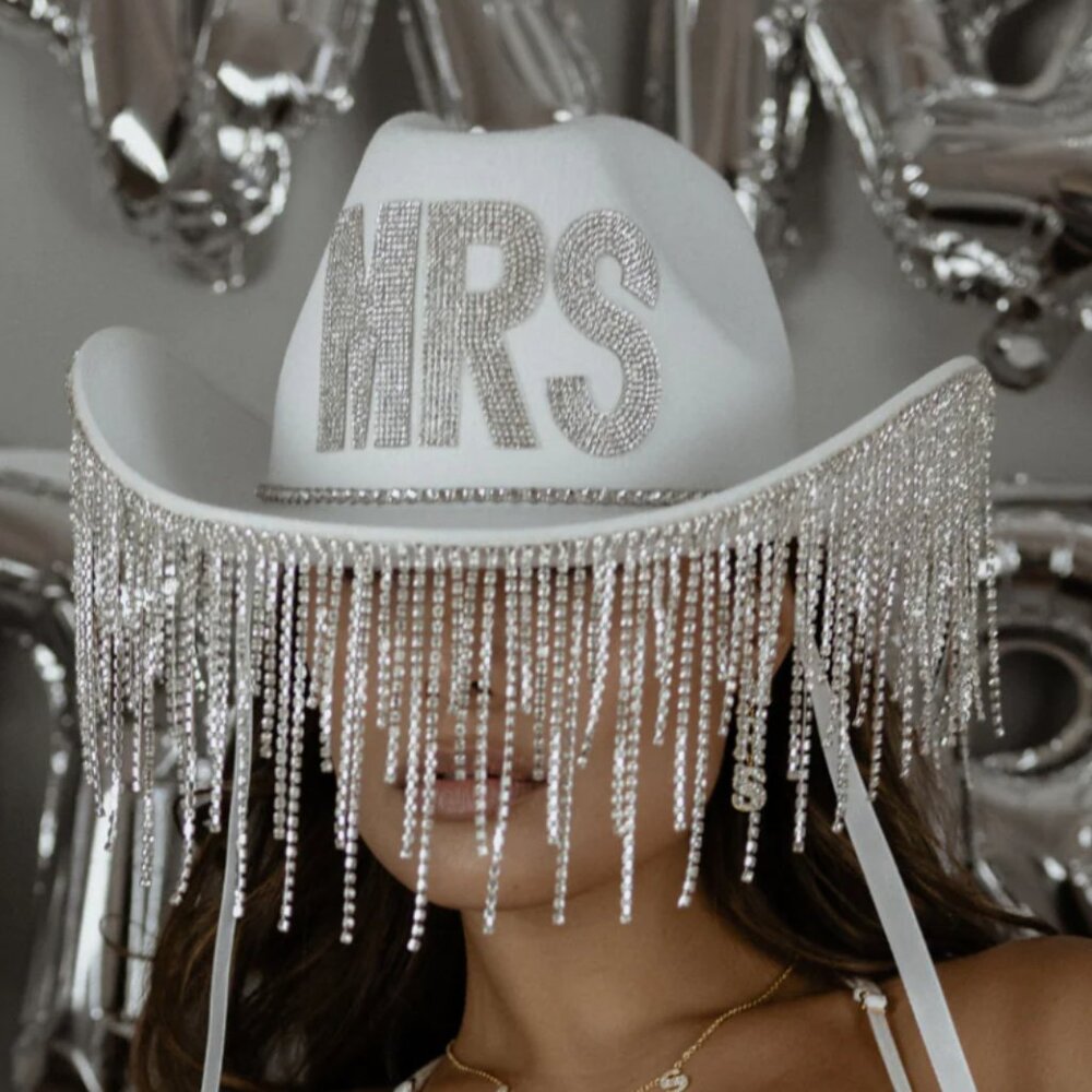 White MRS Diamante Cowgirl Hat